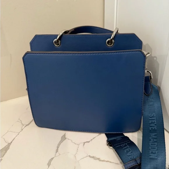 Steve Madden, Bevelyn Convertible Blue Leather Women's Bag Set - Picture 8 of 11